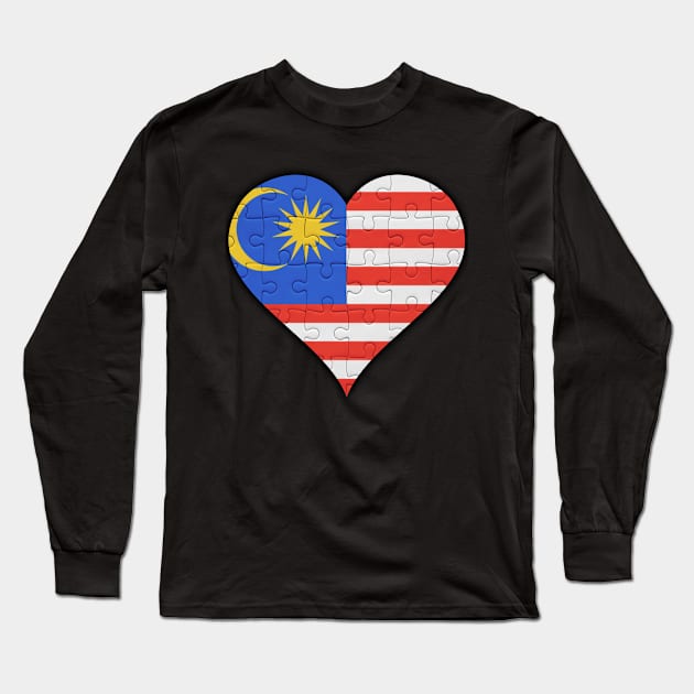 Malaysian Jigsaw Puzzle Heart Design - Gift for Malaysian With Malaysia Roots Long Sleeve T-Shirt by Country Flags